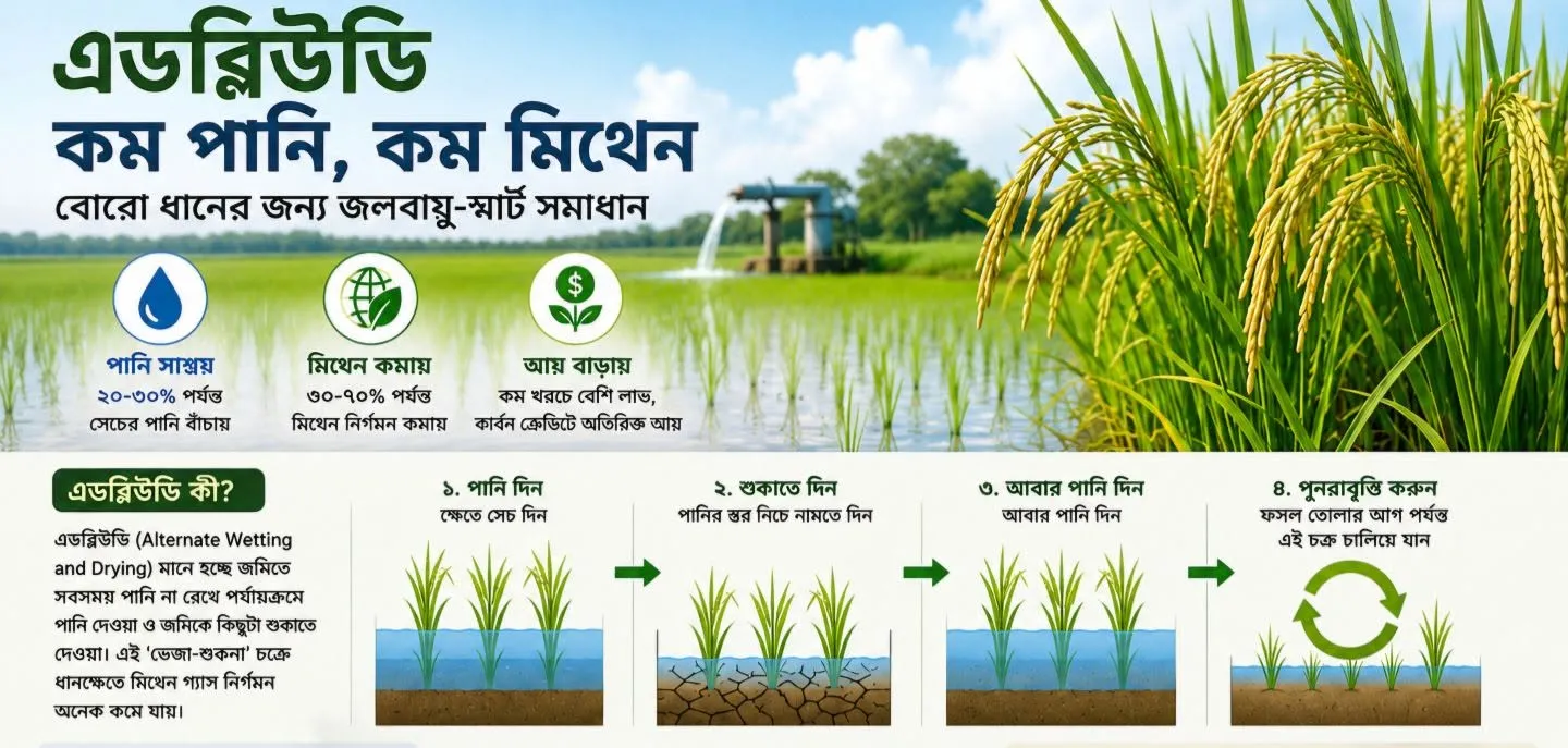 এ ডব্লিউ ডি: ধানচাষে মিথেন হ্রাস